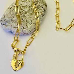 Key lock pendant chain, gold necklace key lock, paper clip chain